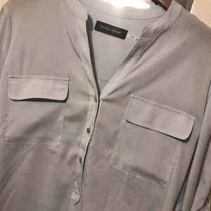 Light blue 3/4 length sleeve blouse.